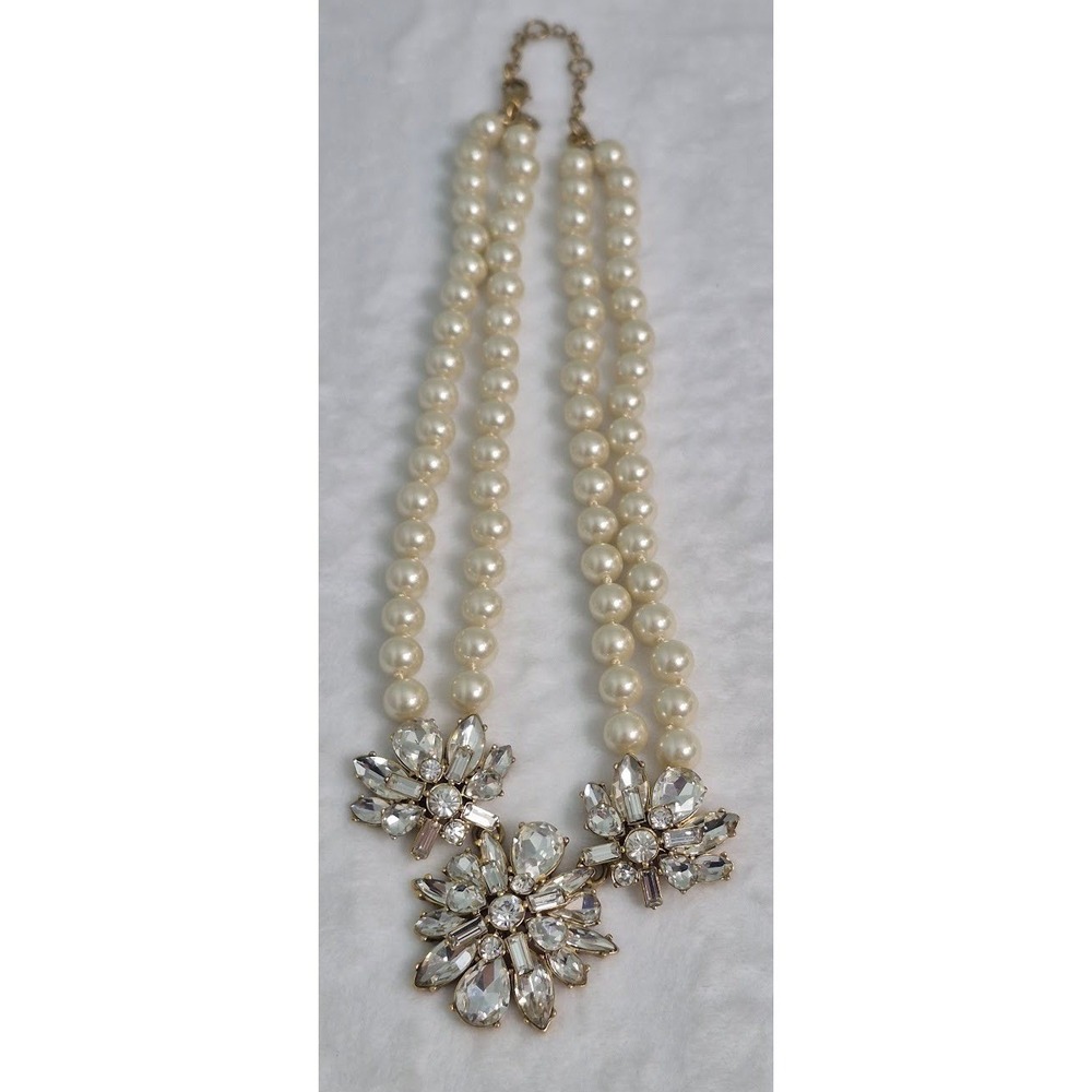 Necklace J. Crew Cream Gem Pearl Double Strand Statement Jewelry - Picture 2 of 16